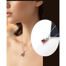 18 Ayar Altın Kaplama Sultan Zultanit Zirkon Doğal Taşlı Kare Tasarım Kadın Gümüş Kolye