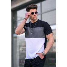 Madmext Erkek Slim Fit Günlük Siyah Renk Bloklu Kısa Kol Tişört Polyester Malzemeden 5826