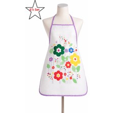 Mandaş Tekstil 6lı Paket Dijital Baskılı Sıvı Geçirmez Desenli Mutfak Önlüğü - Papatya (Lila Biyeli)