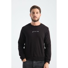 Siyah Erkek Üç Iplik Sweatshirt Regular Fit Pamuklu Bisiklet Yaka Günlük Spor Basic M