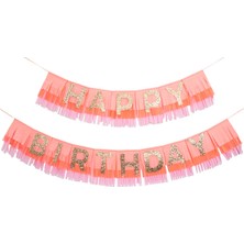 Meri Meri - Pink Happy Birthday Fringe Garland - Happy Birthday Pembe Püsküllü Asılan Süs