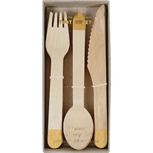 Meri Meri - Gold Wooden Cutlery Set - Altın Rengi Tahta Çatal-Kaşık-Bıçak Set