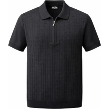 Plus Scorpion Erkek Polo Yaka Fermuarlı Triko Tişört Dokulu Slim Fit