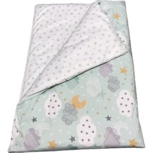 Özgürce Yeşil Pamuklu Bebek Yorganı 120X200 cm Ay, Bulut ve Yıldız Deseni