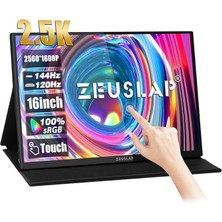 Leaf Shop P16KT 16'' 2560X1600 144Hz 2k Ads-Ips Panel Type-C 100% Srgb 500CD/M² Dokunmatik, Taşınabilir Monitör (ZL-P16KT)