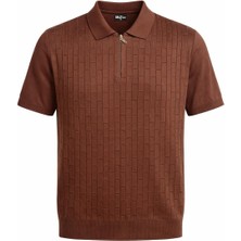 Plus Scorpion Erkek Polo Yaka Fermuarlı Triko Tişört Dokulu Slim Fit