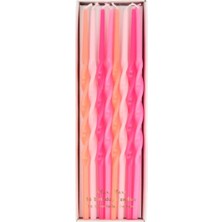 Meri Meri - Pink Twisted Long Candles - Pembe Kıvrımlı Uzun Mumlar - 16lı