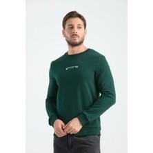 Koyu Yeşil Erkek Üç Iplik Sweatshirt Regular Fit Pamuklu Bisiklet Yaka Günlük Spor Basic L