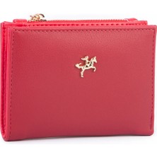 Nas Bag Kadın Ince Küçük Boy Kartlık Kağıt ve Bozuk Para Fonksiyonlu Kırmızı Dona