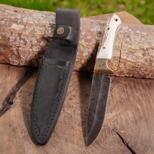 Köse Mehmet Bushcraft 35 cm – Geyik Boynuzu Saplı – Damascus Çelik El Yapımı Özel Seri