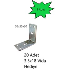 Hafser Mobilya Dolap Köşe Bağlantı Sabitleme L Demir Gönye 55X55X30 mm (5 Adet)