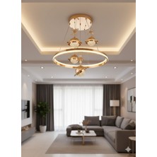 Bohem Aydınlatma Gold Papatya Halkalı 4'lü Sarkıt 3 Renk LED Modern Salon Avizesi
