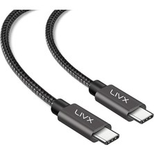 Leaf Shop Solid 100W 5A Type C To Type C iPhone 15 Pro Max Plus Hızlı Şarj ve Data Kablosu Halat Örgülü Space Gray (50 Cm)