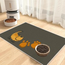 Kedi ve Köpek Mama Altlıgı Evcil Hayvan Beslenme Matı (Turuncu-Gri) Kolay Temizlenir Yıkanabilir