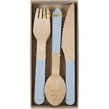 Meri Meri - Blue Wooden Cutlery Set - Mavi Tahta Çatal-Kaşık-Bıçak Set
