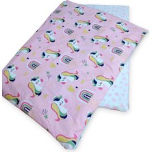 Özgürce Rüya Gibi Pamuklu Bebek Çocuk Yorganı 70X100 Cm, Pembe Unicorn Yıldızlı