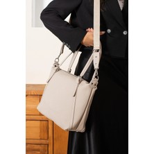 Orijinal Just Polo 3 Bölmeli Geniş Askılı Kadın Omuz Çantası Büyük Boy 43*30 cm 6037 Krem