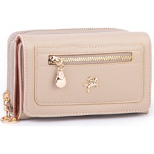  Nas Bag Kadın  Orta Boy Kağıt Demir Para ve Kartlıklı Fonksiyonel Cüzdan Kum Taba Dona