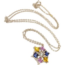 Genel Feza Kartanesi 1.40CT Renkli Safir ve Pırlanta Kolye 14 Ayar Altın Hd Videolu