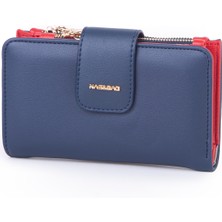 Nas Bag Kadın Kartlık ve Bozuk Para Cepli Yatay Cüzdan Lacivert Kırmızı Dona