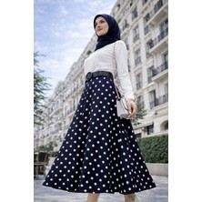 Şık ve Mutlu Puantiyeli Kendinden Kemerli Çan Model Etek