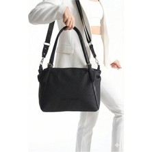 Orijinal Just Polo 3 Bölmeli Geniş Askılı Kadın Omuz Çantası Büyük Boy 43*30 cm 6037 Siyah