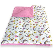Özgürce Bebek ve Çocuk Pamuklu Kapitone Yorgan 90X180 Cm, Beyaz Unicorn Pembe