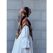 Qalortex Scarf Pamuklu Flora Desen Eşarp-Siyah/gold