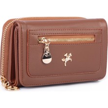  Nas Bag Kadın  Orta Boy Kağıt Demir Para ve Kartlıklı Fonksiyonel Cüzdan Taba Dona