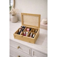 Kapaklı Bölmeli Bambu Organizer Kutu – Çok Amaçlı Düzenleyici Saklama Kutusu