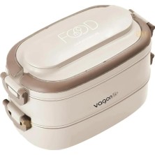 Leaf Shop Bento 1140ML Lunchbox 2 Katlı 4 Bölmeli Mini Kaseli Çelik Sefer Tası Yemek Kutusu (Bej)