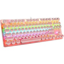 Leaf Shop Leaven K550 Kablolu Pembe Klavye Daktilo Tarzı Su Geçirmez LED Rgb Gökkuşağı Renler Mekanik Oyuncu Işıklı Klavye Ergonomik Tasarım Rahat Kullanım 150CM Kablo Uzunluğu Bilgisayar Pc Için (Pembe)