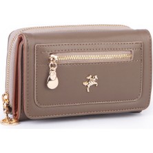  Nas Bag Kadın  Orta Boy Kağıt Demir Para ve Kartlıklı Fonksiyonel Cüzdan Vizon Taba Dona