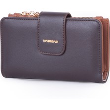 Nas Bag Kadın Kartlık ve Bozuk Para Cepli Yatay Cüzdan Kahve Taba Dona