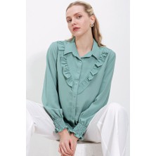 20223 Fırfırlı Uzun Kol Gömlek - Çağla