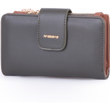 Nas Bag Kadın Kartlık ve Bozuk Para Cepli Yatay Cüzdan Haki Taba Dona