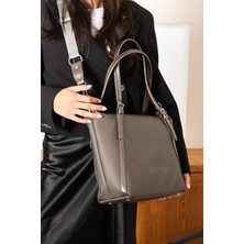 Orijinal Just Polo 3 Bölmeli Geniş Askılı Kadın Omuz Çantası Büyük Boy 43*30 cm 6037 Gri