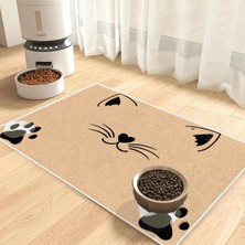 Kedi ve Köpek Mama Altlıgı Evcil Hayvan Beslenme Matı (Bej Kedili) Kolay Temizlenir Yıkanabilir