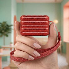 Caseonn Apple Airpods Pro 2 / Airpods Pro Kılıf Askı Ipli Parıltılı Simli Kırmızı