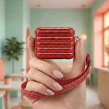 Caseonn Apple Airpods 3. Nesil Kılıf Askı Ipli Parıltılı Simli Kırmızı