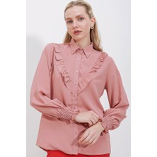 20223 Fırfırlı Uzun Kol Gömlek - Gül Kurusu