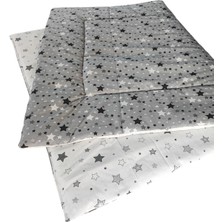 Özgürce Yumuşak Pamuklu Bebek Çocuk Yorganı 130X200 Cm, Yeni Gri Beyaz Yıldızlı