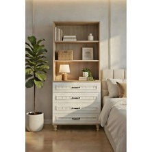 Nefes Çekmeceli Şifonyer & Kitaplık | MDF Gövde | Ağaç Ayaklar