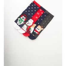 Bony Socks Çocuk 4 Lü Paket Hayvan Desenli Yılbaşı Soket Çorap Lacivert Karışık