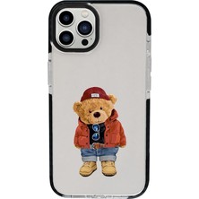 Leaf Shop Teddy Bear Desenli Candy Bumper Darbe Emci Silikonlu Telefon Kılıfı iPhone 15 Pro ile Uyumlu Siyah