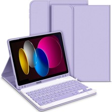 Leaf Shop Moveteck Ipad Air 4 ve 5 Nesil 10.9 Inç Uyumlu Tablet Klavyeli Kılıf Bluetooth Kalem Bölmeli Stand Manyetik, Lavanta, Tek Ebat, KLAVYEAİR4LAVANTA