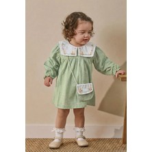 Kız Bebek Nakışlı Bebe Yaka Müslin %100 Pamuk Çantalı Elbise