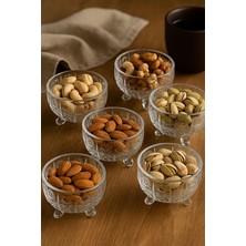 Leaf Shop 6'lı Ayaklı Kristal Cam Lüks Çerezlik/lokumluk/reçellik (8X8X5 Cm)