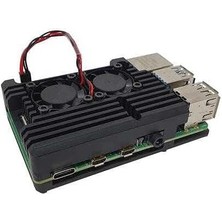 Leaf Shop Pi 4 Alüminyum Çift Fanlı Muhafaza Kutusu - Siyah