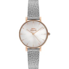 Slazenger SL.09.1846.3.03 Kadın Kol Saati | 33 mm Rose Çerçeve, Gümüş Renk Hasır Çelik Kordon, Minimal Zarafet